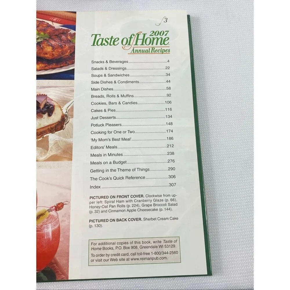 Taste of Home 2007 Annual Recipes Cookbook Hardcover Family Meals Desserts